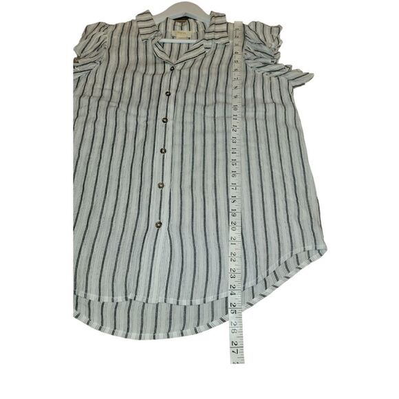 Anthropologie Maeve Fairhope White Stripe ButtonDown Flutter Sleeve Blouse Top S - Picture 9 of 13